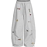 Aelfric Eden Embroidery Puppy Baggy Barrel Sweatpants Casual Y2K Elastic Drawstring Unisex Wide Leg Pants Lantern Trouser