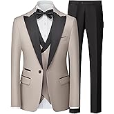 Mens Suit 3 Piece Tuxedo One Button Slim Fit Tuxedo Suit Set Blazer Jacket Vest Pants Set for Prom Business