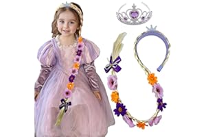 Kediciz Princess Dress up Wigs,Princess Rapunzel 25inch Long Braided Hair Headbands Wig with Tiara Flowers Adorn for Girls Costume Accessories, Princess Crown Hairpiece, Purple