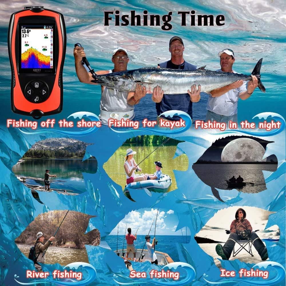 LUCKY Portable Fish Finder Transducer Sonar Sensor 147 Feet Water Depth Finder LCD Screen Echo Sounder Fishfinder with Fish Attractive Lamp for Ice Fishing Sea Fishing: Sports & Outdoors