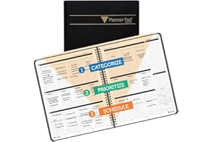 Planner Pad Spiral Bound 3-Tier Funnel Down 12 Month Organizer, October 2025 – September 2026, Black Cover/Black Ink, 8 1/2" x 11"