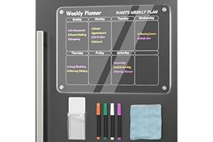 Polegas Magnetic Dry Erase Calendar Board for Fridge, 16"X12" Acrylic Erasable Weekly Calendar Whiteboard, Clear Refrigerator White Board Small Magnet Meal Planner Menu Schedule Board to Do List