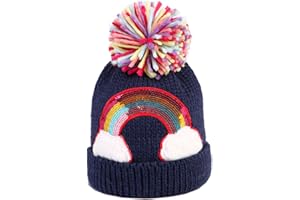 NEWFANCY Little Girls Winter Sequin Rainbow Beanie Hat with Pom Pom Knit Cap for Kids Baby Toddler