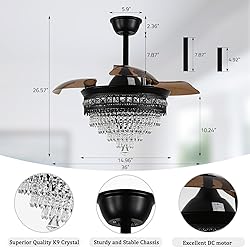 Luxury K9 Crystal Chandelier Fan | Smart Dimmable