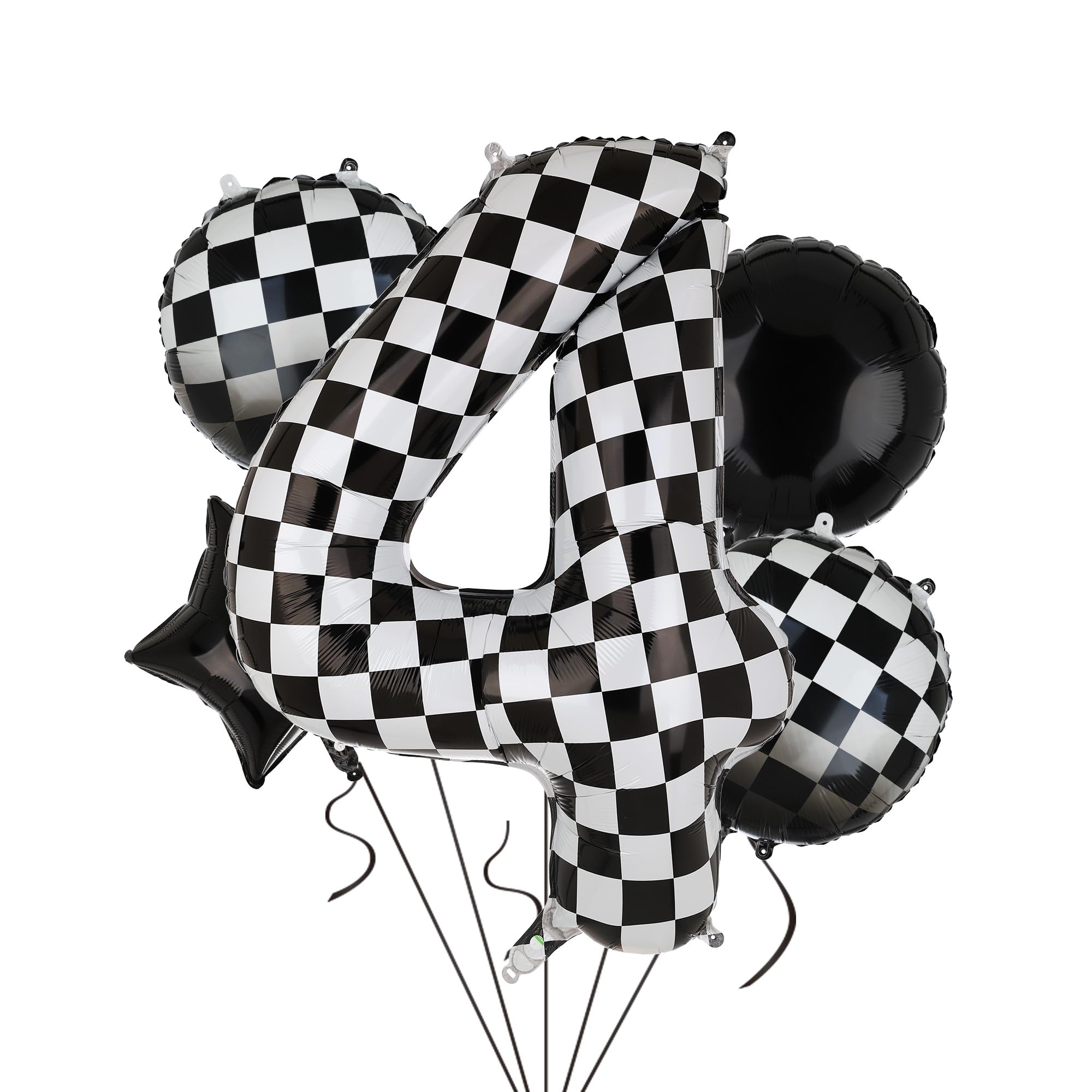 40 Inch Checkered Number Balloon 4 Black and White Race Car Birthday Balloons Baby Hippie Smile Party Shower Boys 4th Birthday Race Car Theme Party Decor Supplies 5 Pcs