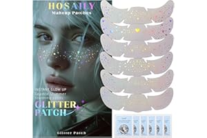 HOSAILY 6 pcs Holographic Glitter Freckles Face Tattoo, Waterproof Sparkle Body Glitter Speckles Patches for Women, Cute Star Glitter Stickers Temporary Tattoo Makeup Accessories for Festival Rave