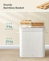 SONGMICS 100 L Bamboo Laundry Hamper with Lid Removable Liner White LCB063W01 view 6
