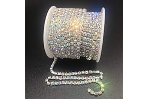 Dowarm Crystal Rhinestone Chain Roll (10 Yards, Close Chain, Sew On, Crystal AB, SS8 2.8MM)