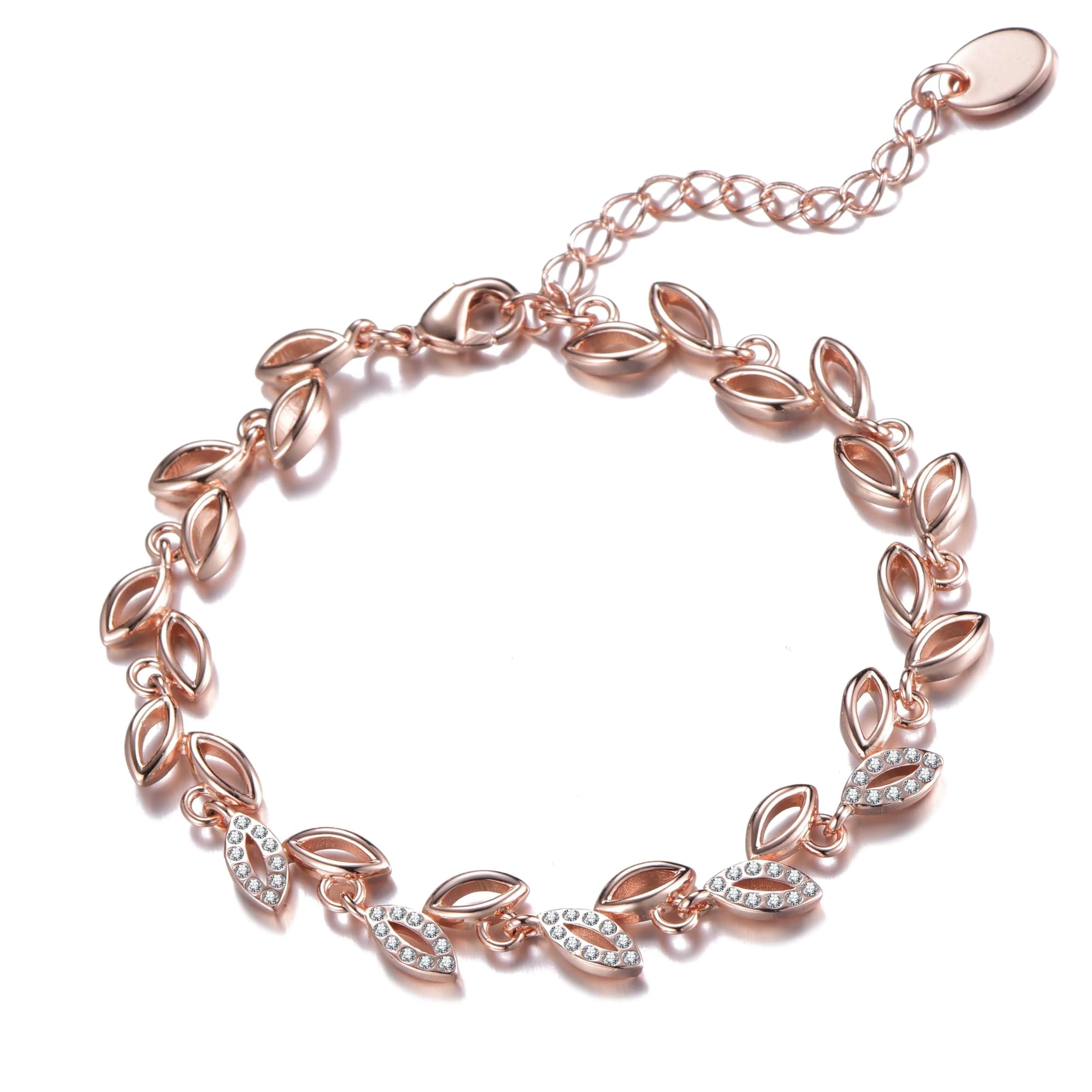 Philip Jones Rose Gold Plated Leaf Bracelet Created with Crystals from Zircondia®