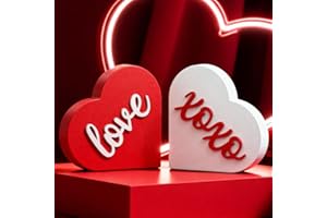 Otlonpe Valentines Day Decorations, Hand-Inlaid XOXO LVOE Wooden Conversation Hearts Signs, 2PCS Valentine Heart Decor, Roman