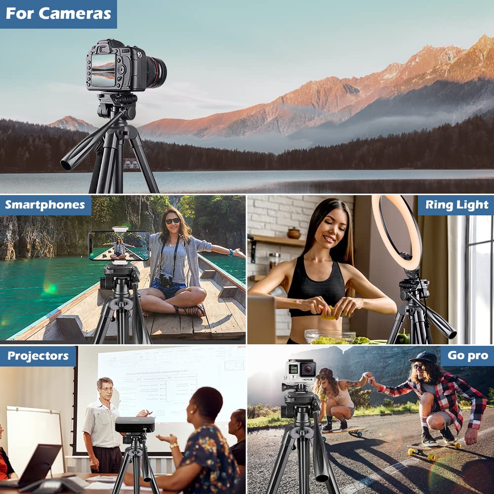 UBeesize 67” Camera Tripod with Travel Bag, Cell Phone Tripod with Bluetooth Remote and Phone Holder, Compatible with All Cameras, Cell Phones, Projector, Webcam, Spotting Scopes