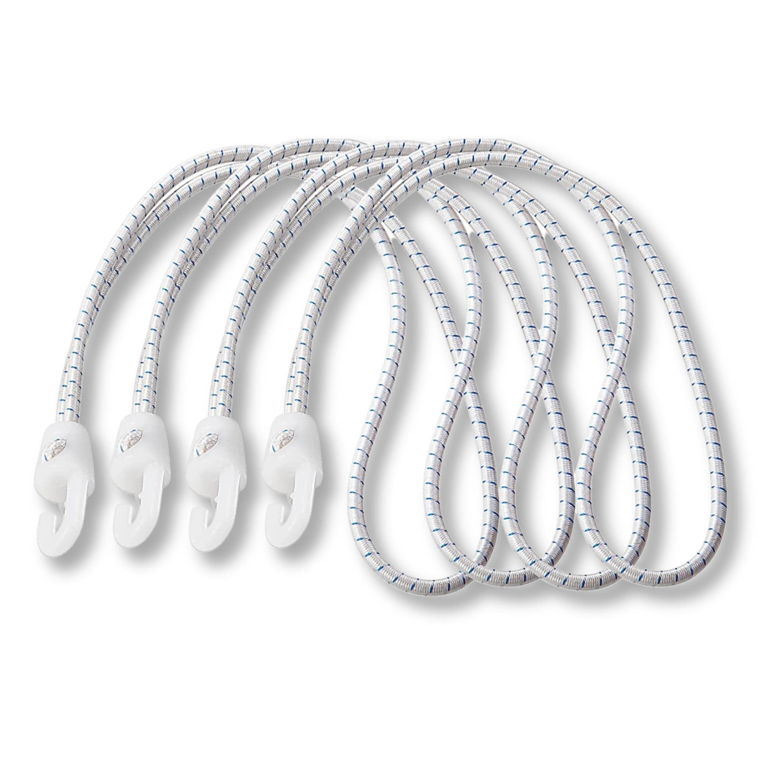 Marineo Zeising Bungee Cord Pack of 4, 7 cm - High-Quality, Durable Sailing Tie with Rubber Loop and Hook for Boat Sports and Load Securing