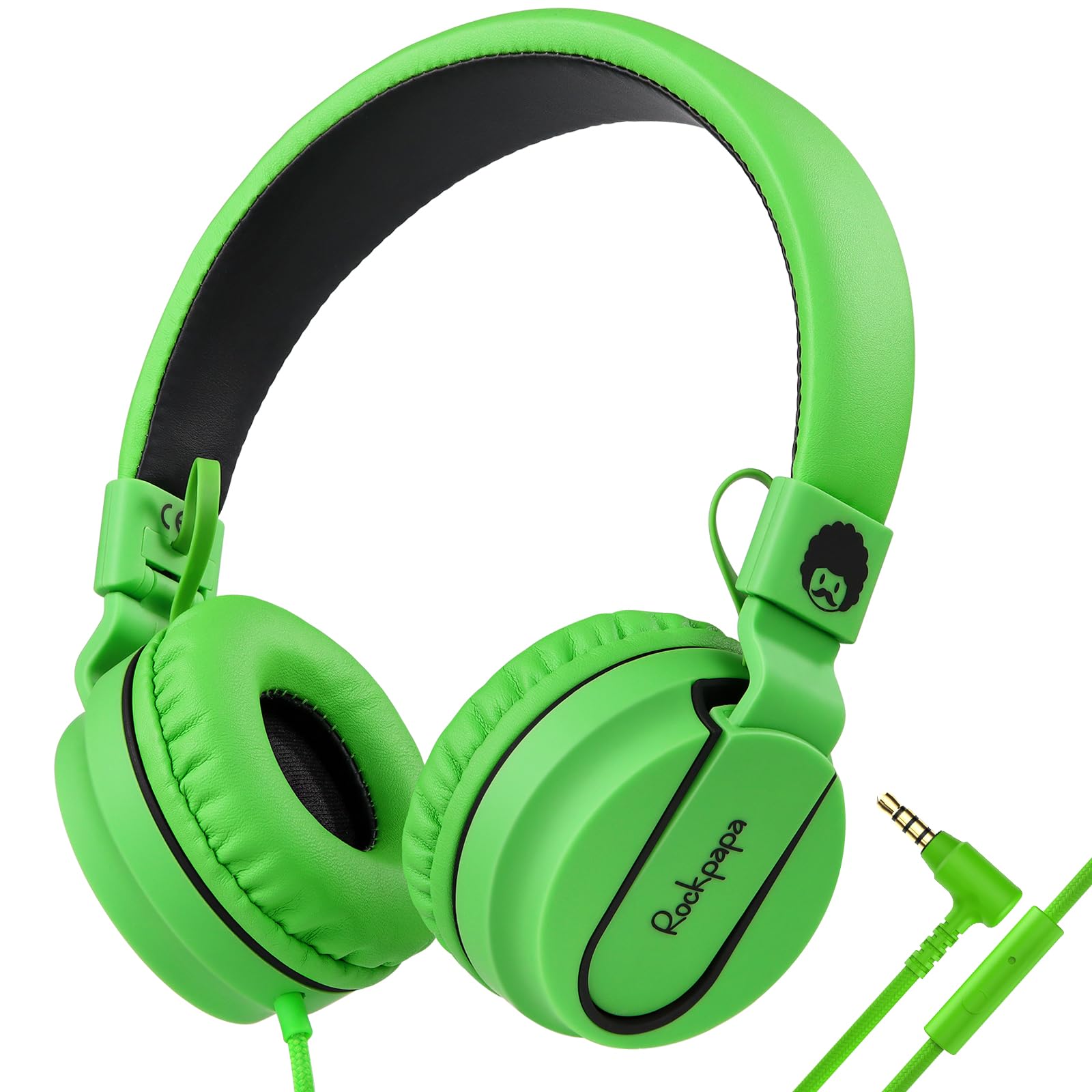 Rockpapa 952 Kids Headphones Wired, Childrens Headphones with Microphone, Foldable, Stereo Sound, 3.5mm Jack On-Ear Headphones for School/Travel/Phone/Kindle/PC/MP3 (Green)