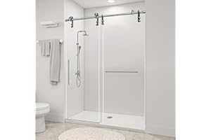 HIGREENA Shower Door 56-60" W x 76" H, Single Sliding Shower Glass Door, Frameless Shower Door with 5/16" (8mm) Thick Tempered Glass, Towel Rail and Auxiliary Handle, Brushed Nickel