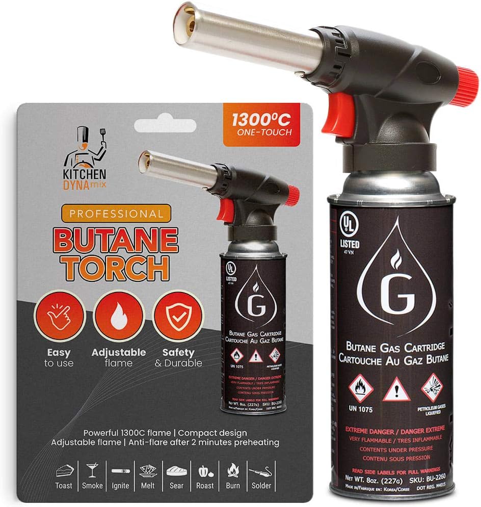 Premium Culinary Kitchen Torch head attachment by Kitchen Dynamix. POWERFUL flame