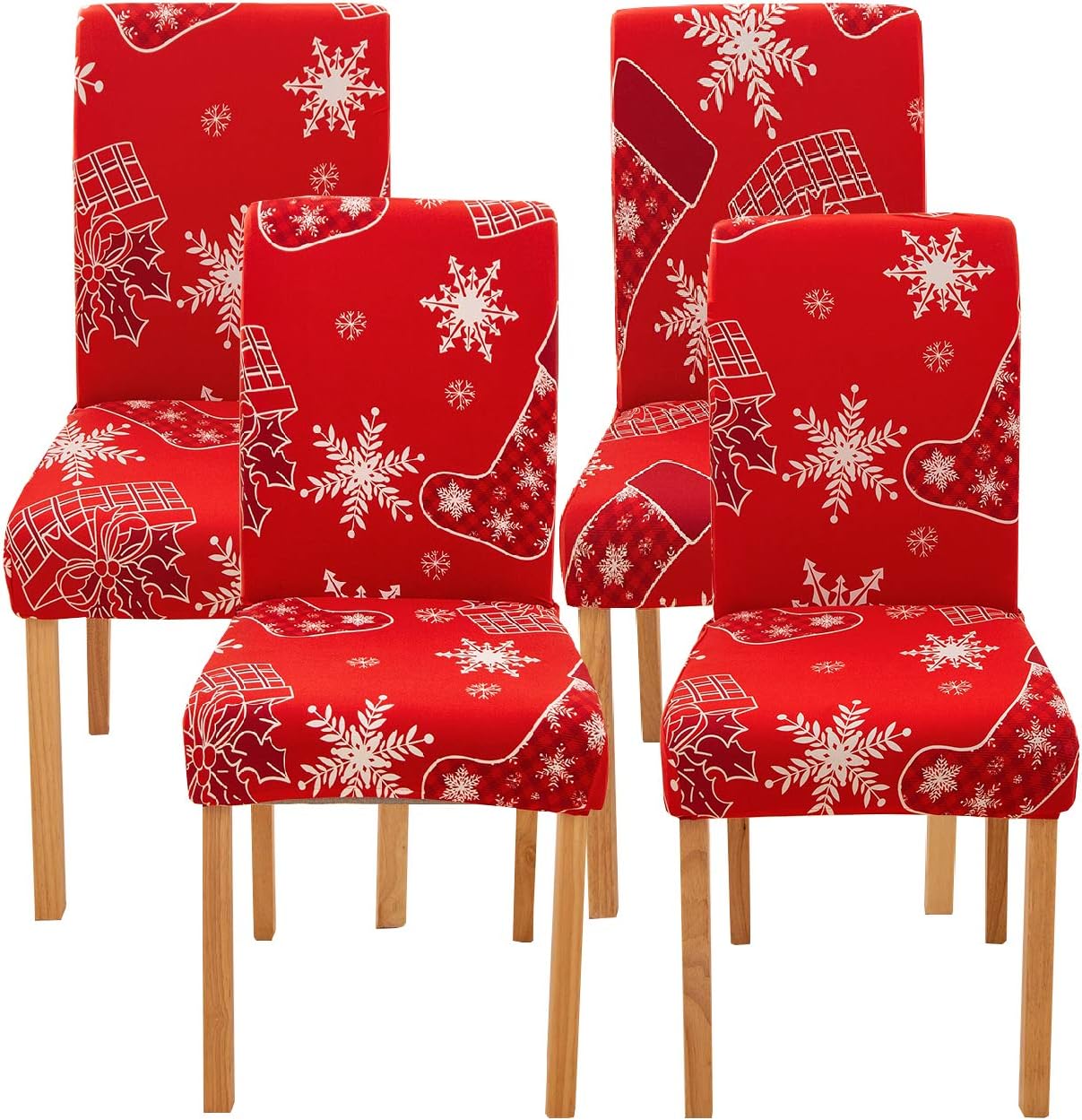 Ogrmar 4PCS Stretch Removable Washable Dining Room Chair Protector Slipcovers Christmas Decoration/Home Decor Dining Room Seat Cover: Furniture & Decor