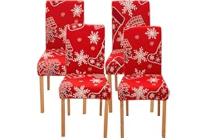 Ogrmar 4PCS Stretch Removable Washable Dining Room Chair Protector Slipcovers Christmas Decoration/Home Decor Dining Room Seat Cover