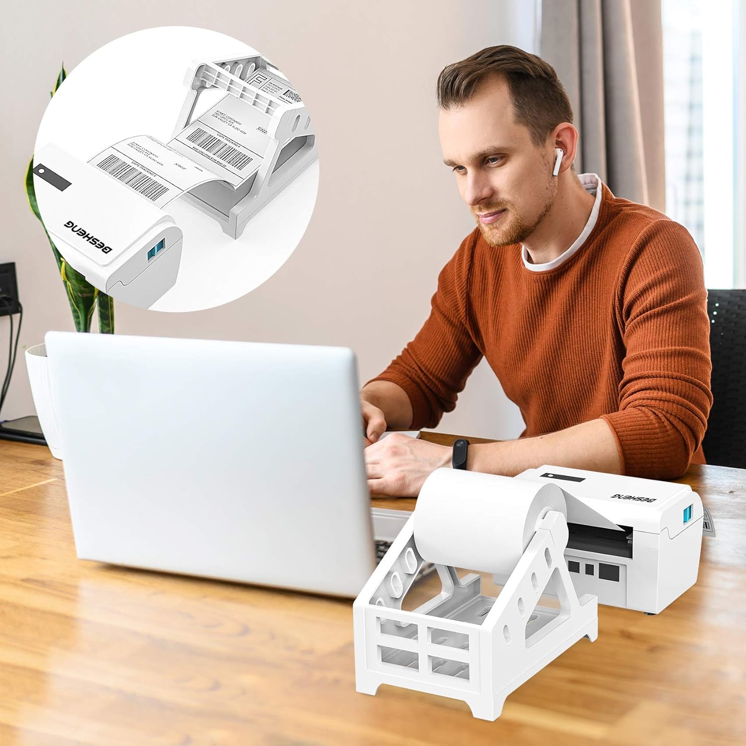 BESHENG Label Holder, Shipping Thermal Label Holder for Rolls and Fanfold Labels, 2 in 1 Fan-Fold Stack Paper Holder Work with Desktop Label Printer : Electronics
