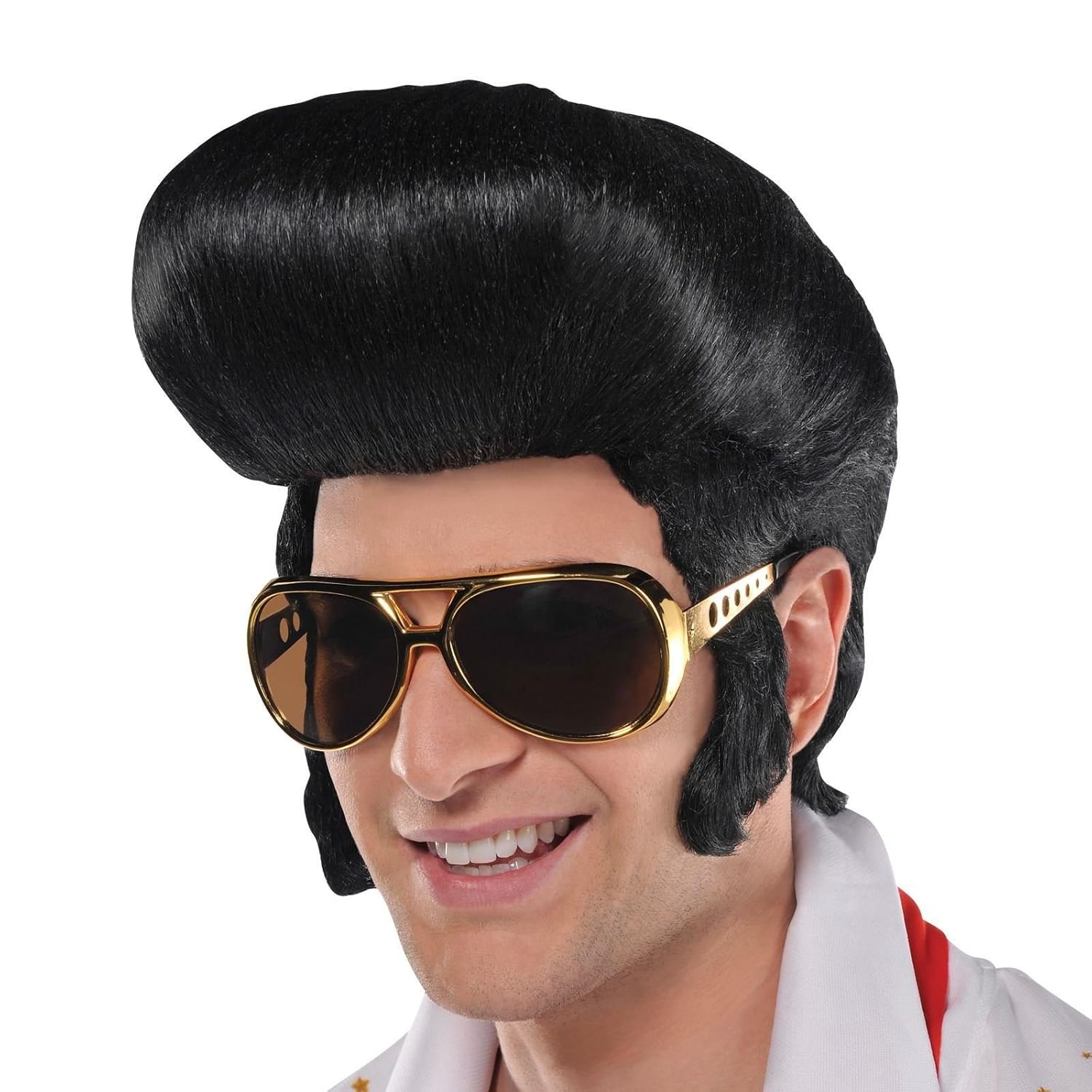 Mens 50 S Black Elvis Wig Adult 50s Rock N Roll Big Quiff Fancy