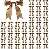 Meseey 50 Pcs 5 Inches Twist Tie Satin Ribbon Bows Pretied Premade Craft Bows for Treat Bags Gift Wrapping Basket Wedding Baby Shower Brithday Christmas Party (Gold)