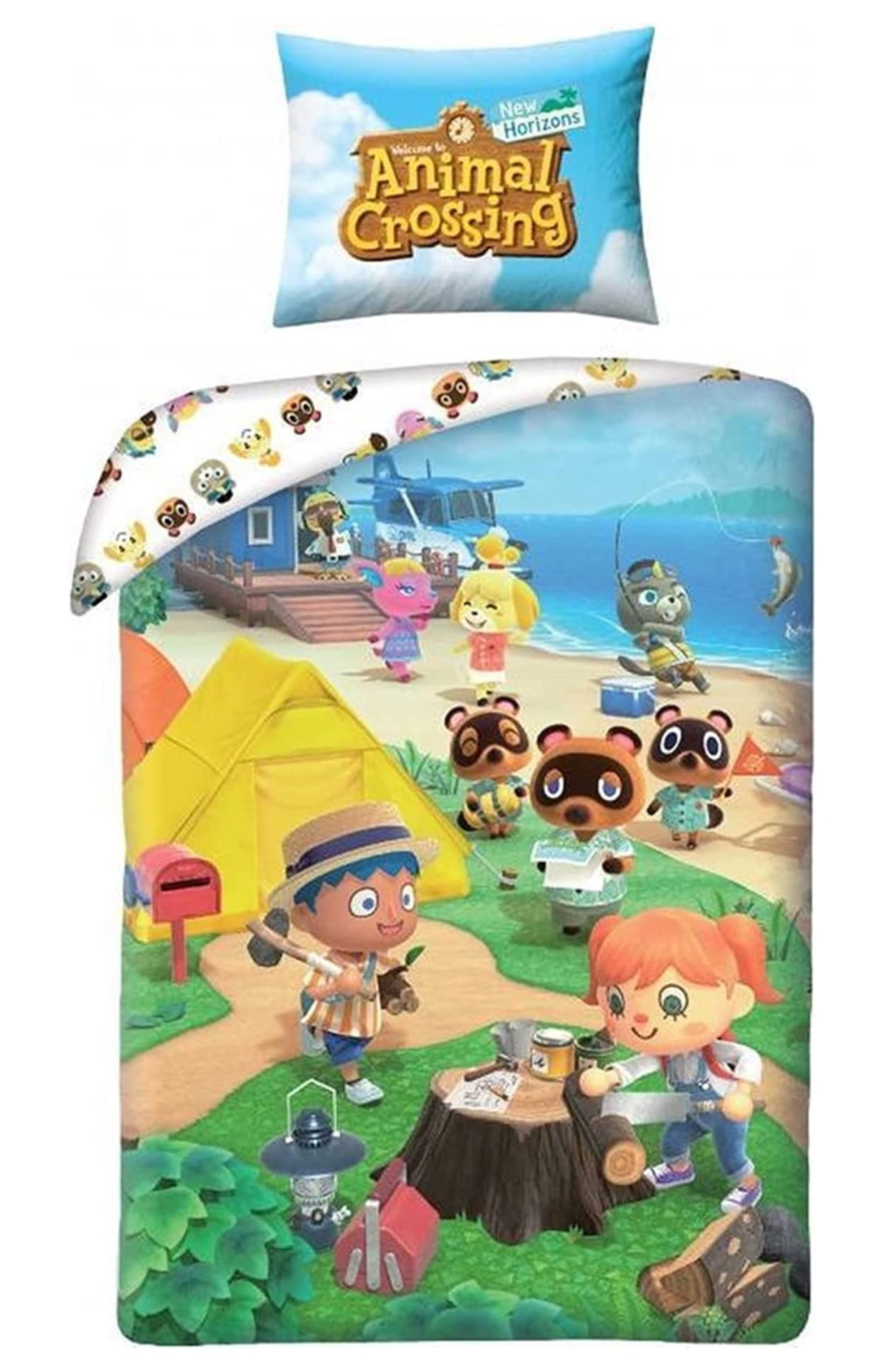 Halantex Animal Crossing Single Bed Linen 100% Cotton - Duvet Cover 140 x 200 cm + Pillowcase