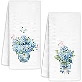 WUCHJ Blue Hydrangea Floral Bathroom Hand Towels Set of 2, Girly Bow Cottagecore Hand Towels for Bath Room Washroom Powder Room, Hydrangea Flower Botanical Kitchen Dish Towel, 16x24 Inch