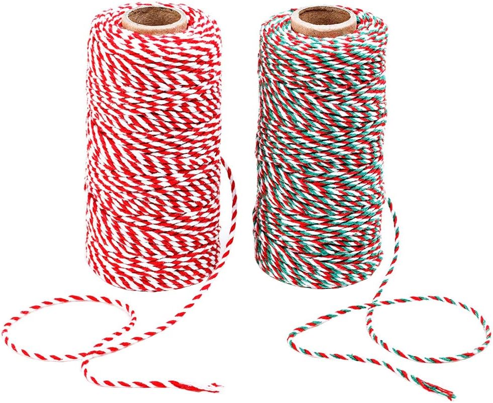 Benvo Christmas Twine 2-Pack Red White Green Cotton Twine and Red White Cotton String Rope Ribbon Cord for Holiday Gift Wrapping, Baking, Butchers, DIY Crafts, 656 Feet : Office Products