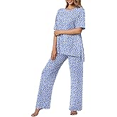 Netsmile Women's Pajamas Set 2 Piece Lounge Sets Short Sleeve Long Pants Ladies Pjs Comfy Loungewear Outfits with Pockets