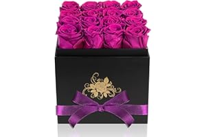 Perfectione Roses Luxury Preserved Roses in a Box, Purple Real Roses Romantic Gifts for Her Mom Wife Girlfriend Anniversary Mother's Day Valentine's Day Christmas(Black Large Square Box)