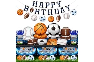 CMUSKO Sports Birthday Party Decorations - 142Pcs Sports Theme Plates and Napkins Kit - All Star Basketball, Football, Baseba