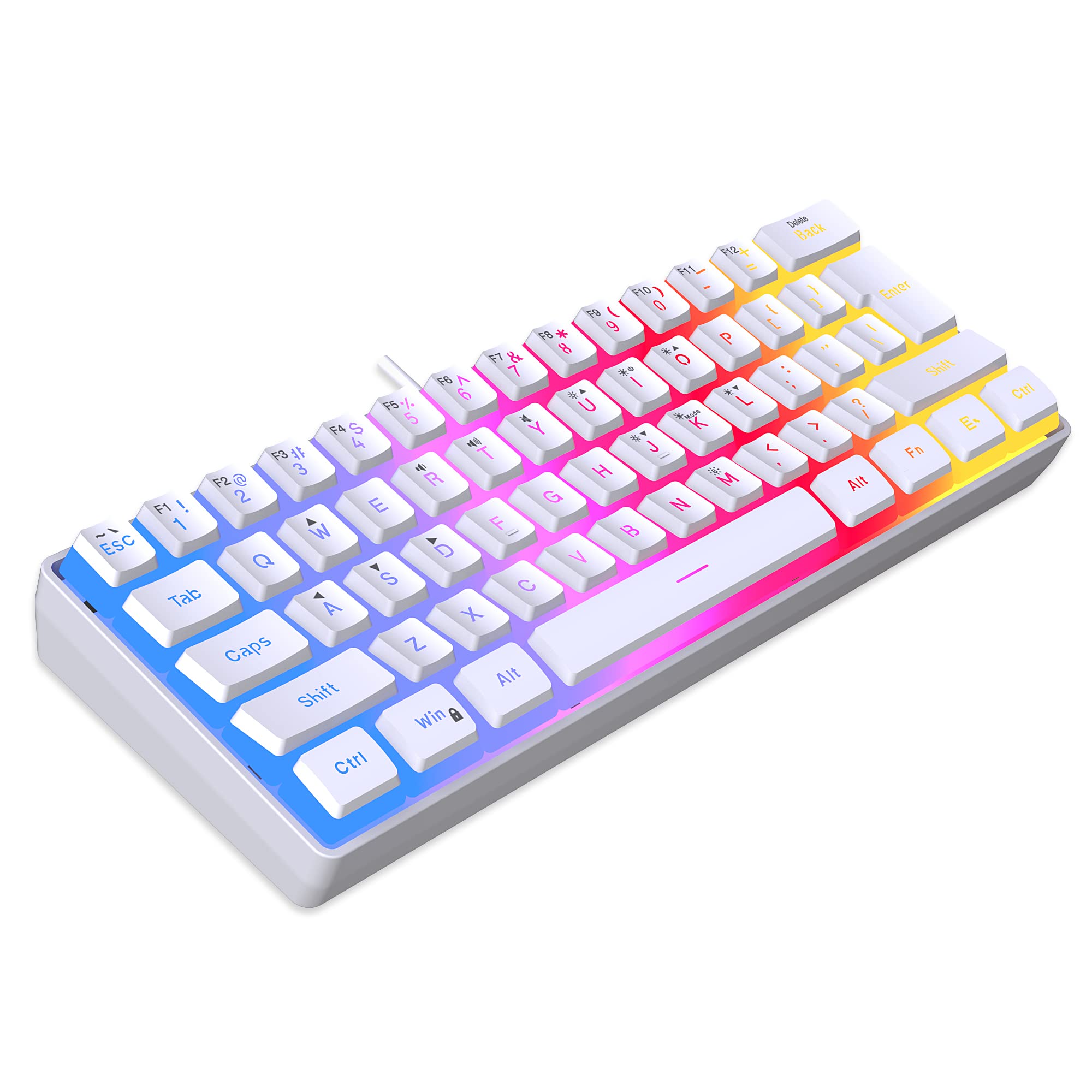 DGG 60% Wired Gaming Keyboard, Pudding Keycaps with Translucent Layer, RGB Backlit Ultra-Compact Small Keyboard, Waterproof Mini Compact 61 Keys Keyboard for PC/Mac Gamer, Typist, Travel, White