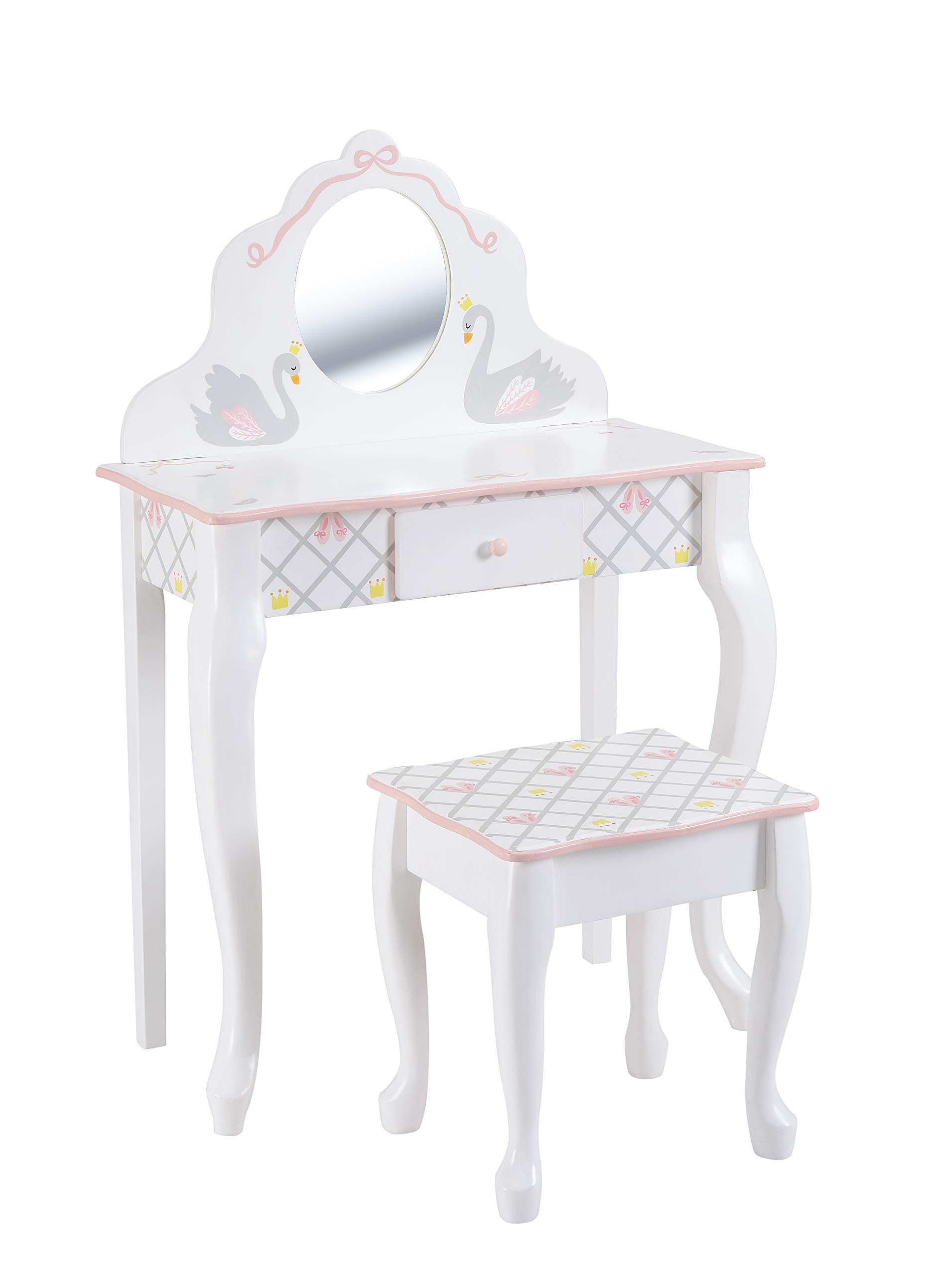 Fantasy Fields By Teamson Swan Lake Girls Wooden Vanity Stool Kids Dress Up TD-12890A