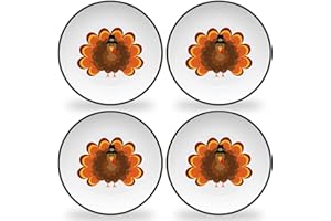 Tiny Expressions - Thanksgiving Plates for Kids - Set of 4 Melamine Thanksgiving Plates with Cute Turkey Designs for Children - Perfect for Holiday Meals and Celebrations