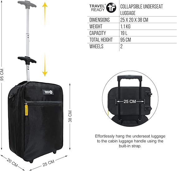 Travel Ready 2 Wheel Underseat Carry On Cabin Luggage Approved
