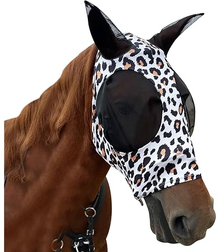 FOXLVDA Horse Fly Mask With Ear Protection - Blue Large Face Cover For Average Size Horses