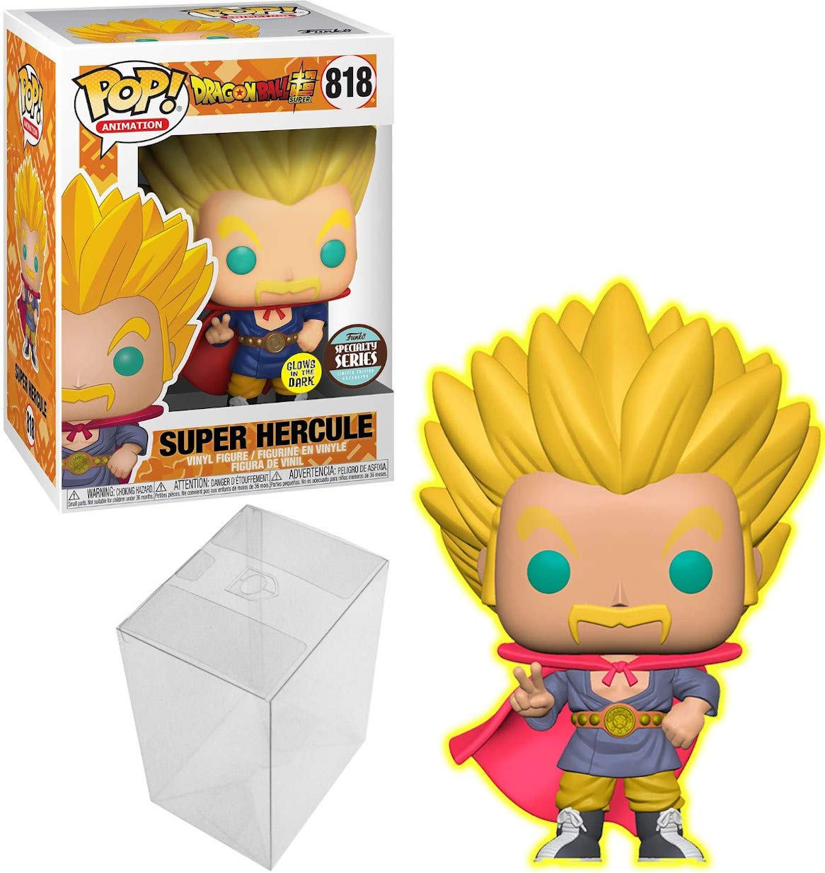 Funko POP Animation Dragon Ball Super Super Saiyan Hercule, Glow in The Dark Specialty Series Bundle with 1 PopShield Pop Box Protector