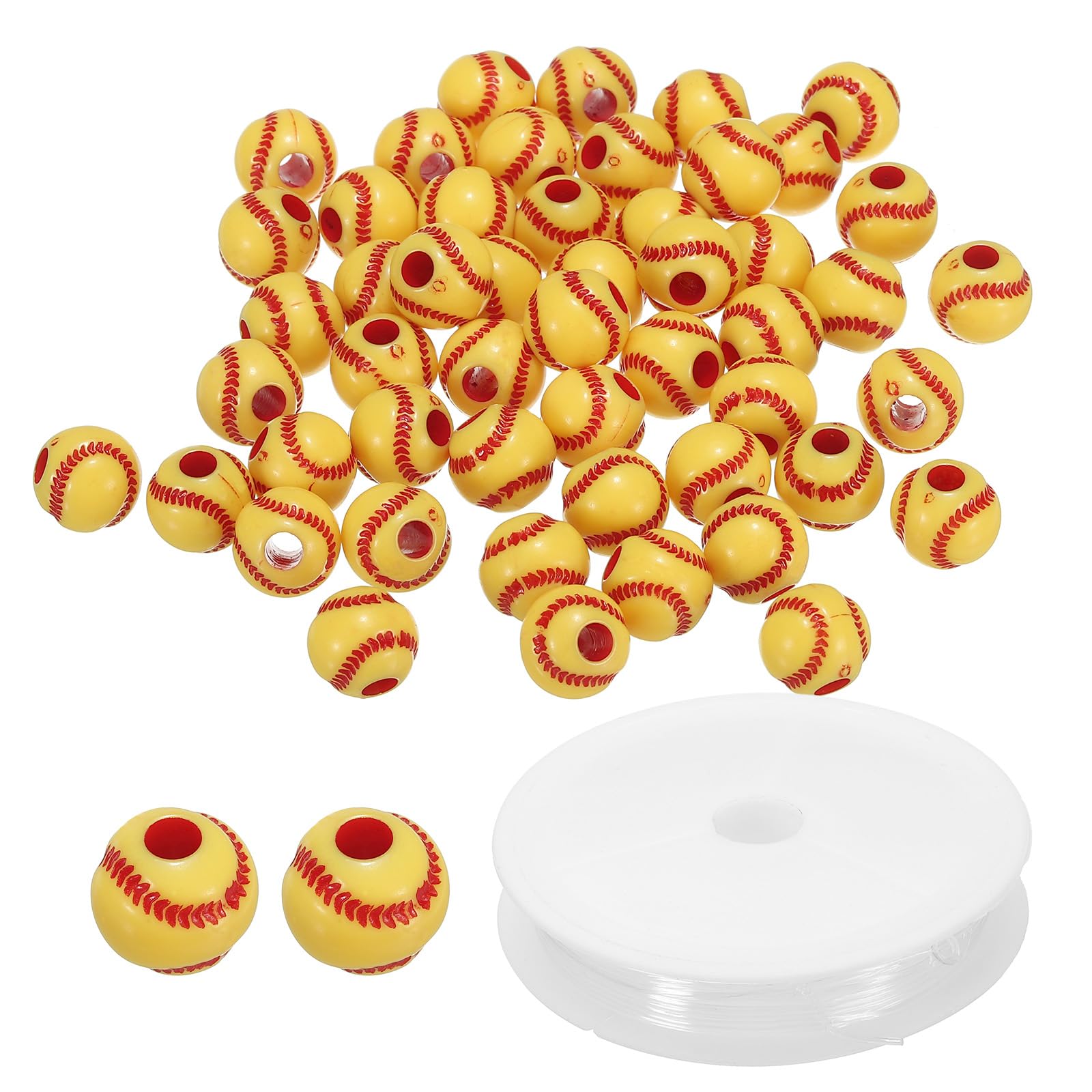 PATIKIL 12mm Acrylic Softball Beads Bulk, 100 Pack Sports Ball Beads Bulk Round Sports Spacer Beads with 4.4 Yard Elastic Rope for DIY Crafts Bracelet Necklace Making, Yellow Red
