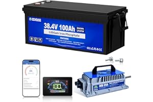 DC HOUSE 36V 100Ah Lithium Golf Cart Battery, Lifepo4 Battery with 36V 25A Charger, Built-in Smart 150A BMS, Peak Current 500