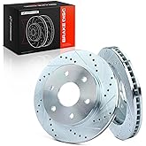 A-Premium 12.01 inch (305mm) Front Drilled and Slotted Disc Brake Rotors | for Select Chevy, GMC and Cadillac Models - Silverado 1500, Tahoe, Express, Suburban, Avalanche, Astro, Sierra, 2-Pack