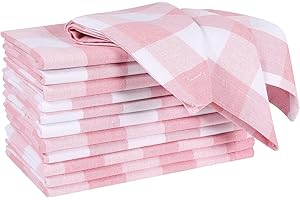 Gingham Check Baby Pink White Cloth Napkins 18x18 Set of 12,Cotton Napkins,Kitchen Napkins,Dining Napkins,Checkered, BBQ Napk