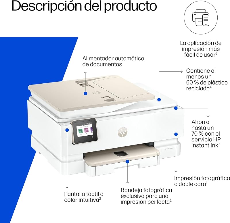 Envy Photo 7930, impressora multifunção a jato de tinta a cores A4, Wi-Fi de banda dupla, impressão automática face dupla, ADF de 35 folhas, bandeja fotográfica, 6 meses de tinta instantânea