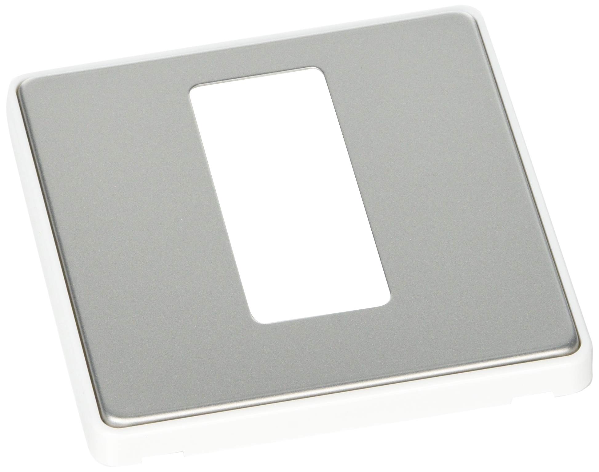 MK (ELECTRIC) Dimensions 1 Gang 32A Dp Switch And Neon Satin Steel Finish Frontplate With A White Trim — image 1