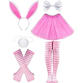 Dolkoic Easter Bunny Headband Costume Accessory Set with Bowtie Tail and Tutu Skrit,Cute Bunny Cosplay for Women Girls Halloween Easter Dress Up Party Supplies