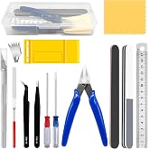 Yauhar 17Pcs Hobby Model Basic Tool Kit Contains Flush Pliers, Mini File, Crafting Knife with Replacement Blades, Tweezers, Professional Modeling Building Fixing Set for Gundam