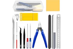 Yauhar 17Pcs Hobby Model Basic Tool Kit Contains Flush Pliers, Mini File, Crafting Knife with Replacement Blades, Tweezers, P