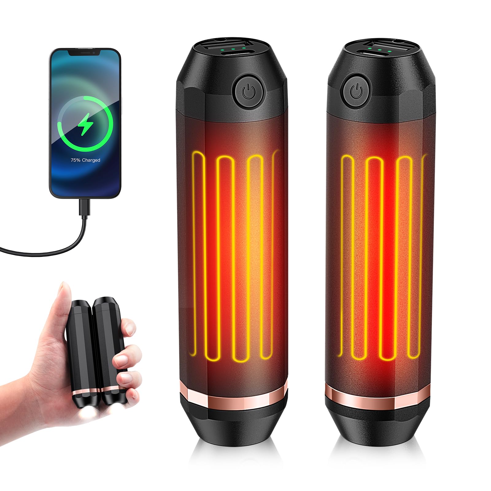 3-in-1 AI Hand Warmers Rechargeable 10000mAh, Dual Power Bank & Flashlight, 24Hrs 360° Heating Portable Pocket Heater, Outdoors Hunting Camping Accessories, Gift for Men Women Image