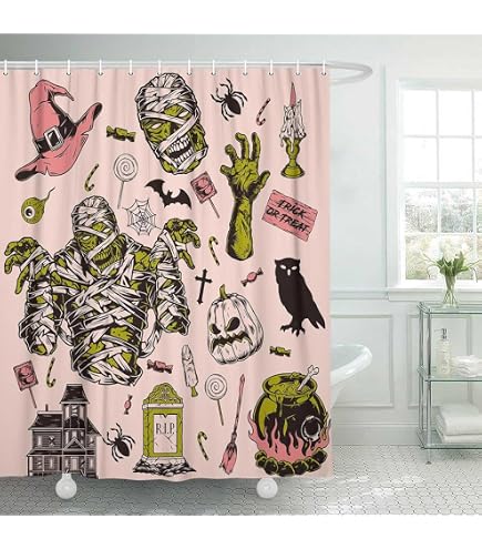 Spooky Halloween Shower Curtain 71x71 - Scary Face Design, Water-Resistant Fabric With Hooks, Bathroom Decor