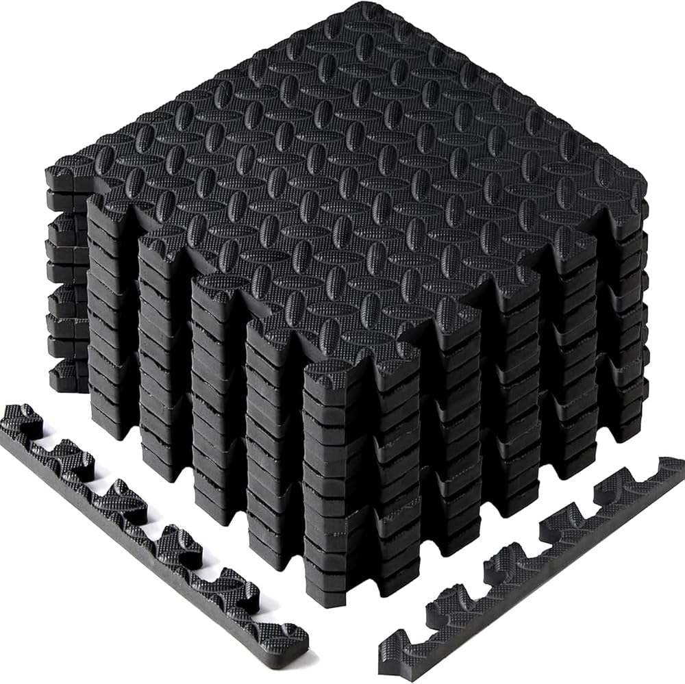 Yes4All KAL0 Mat Interlocking Floor 12 Tiles 12sqft Black EVA Foam