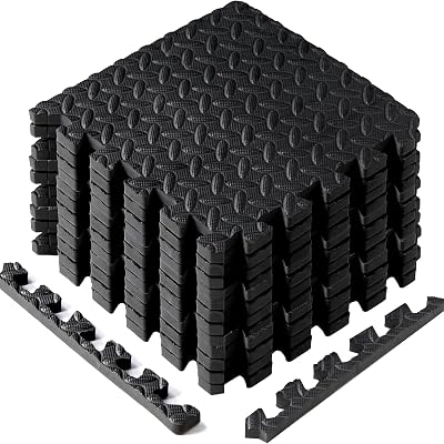 Yes4All KAL0 Mat Interlocking Floor 12 Tiles 12sqft Black EVA Foam