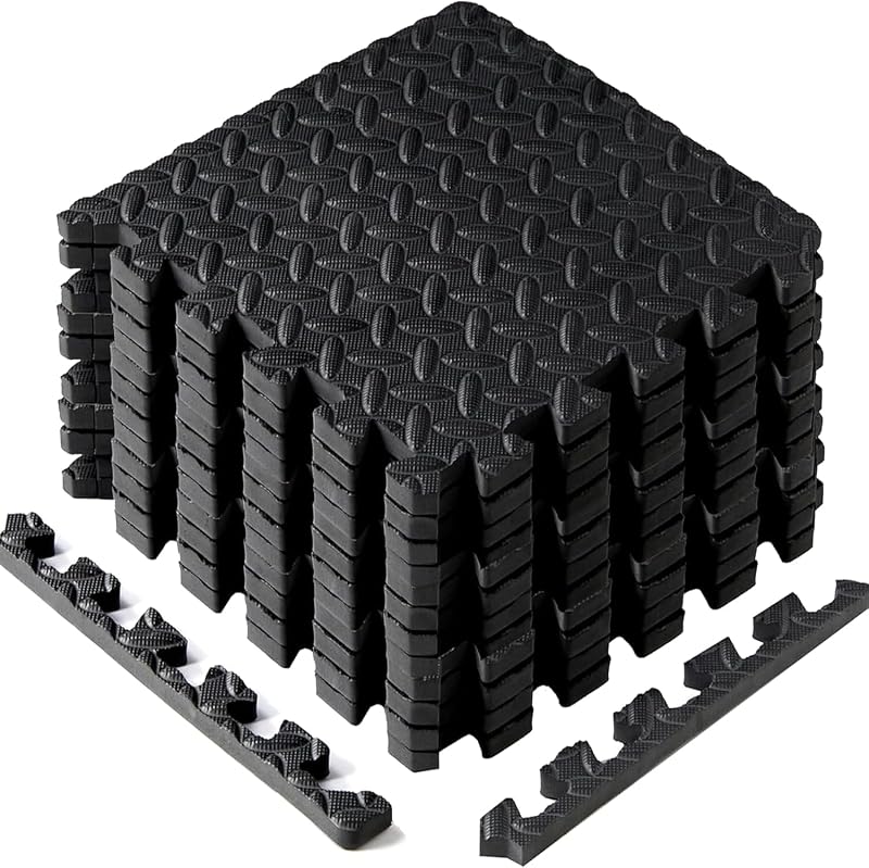 Yes4All KAL0 Mat Interlocking Floor 12 Tiles 12sqft Black EVA Foam